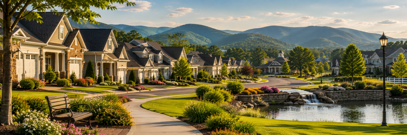 Luxury 55 plus community in Johnson City Tennessee with scenic mountain views, landscaped walking paths, and upscale low-maintenance homes