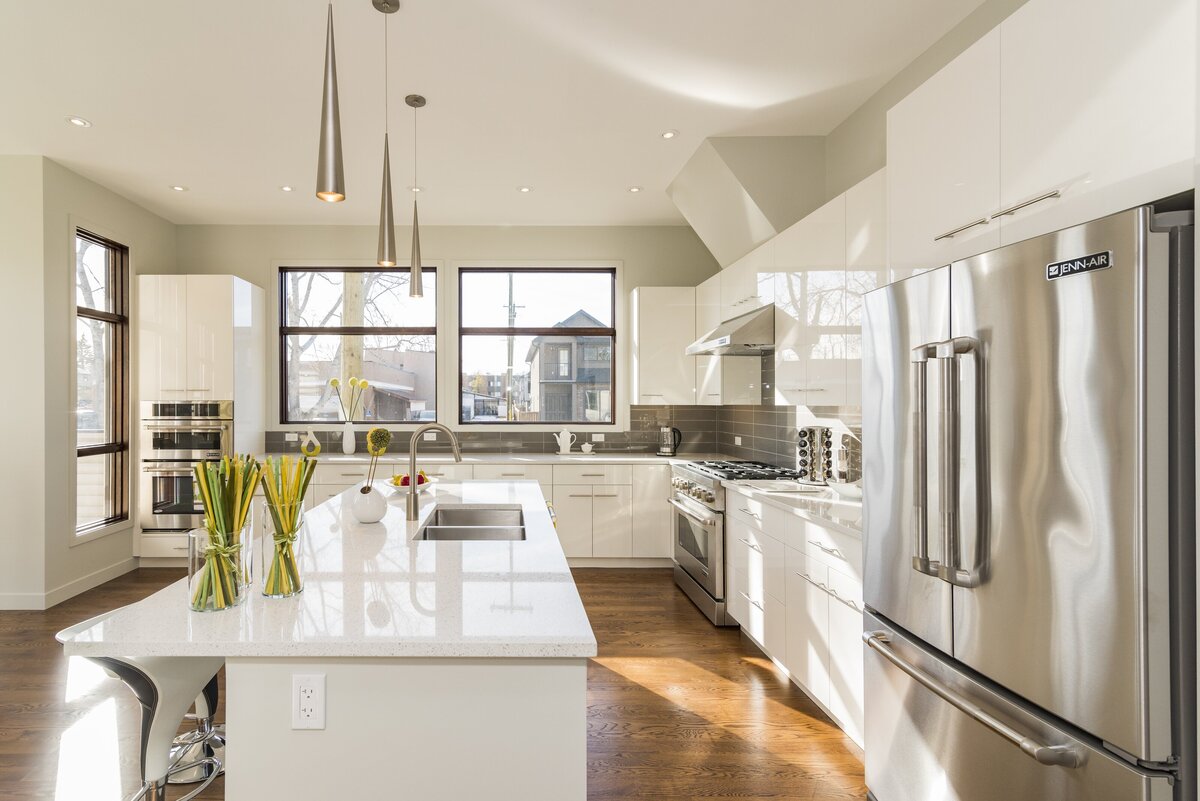 A beautiful shot of a modern house kitchen in Johnson City